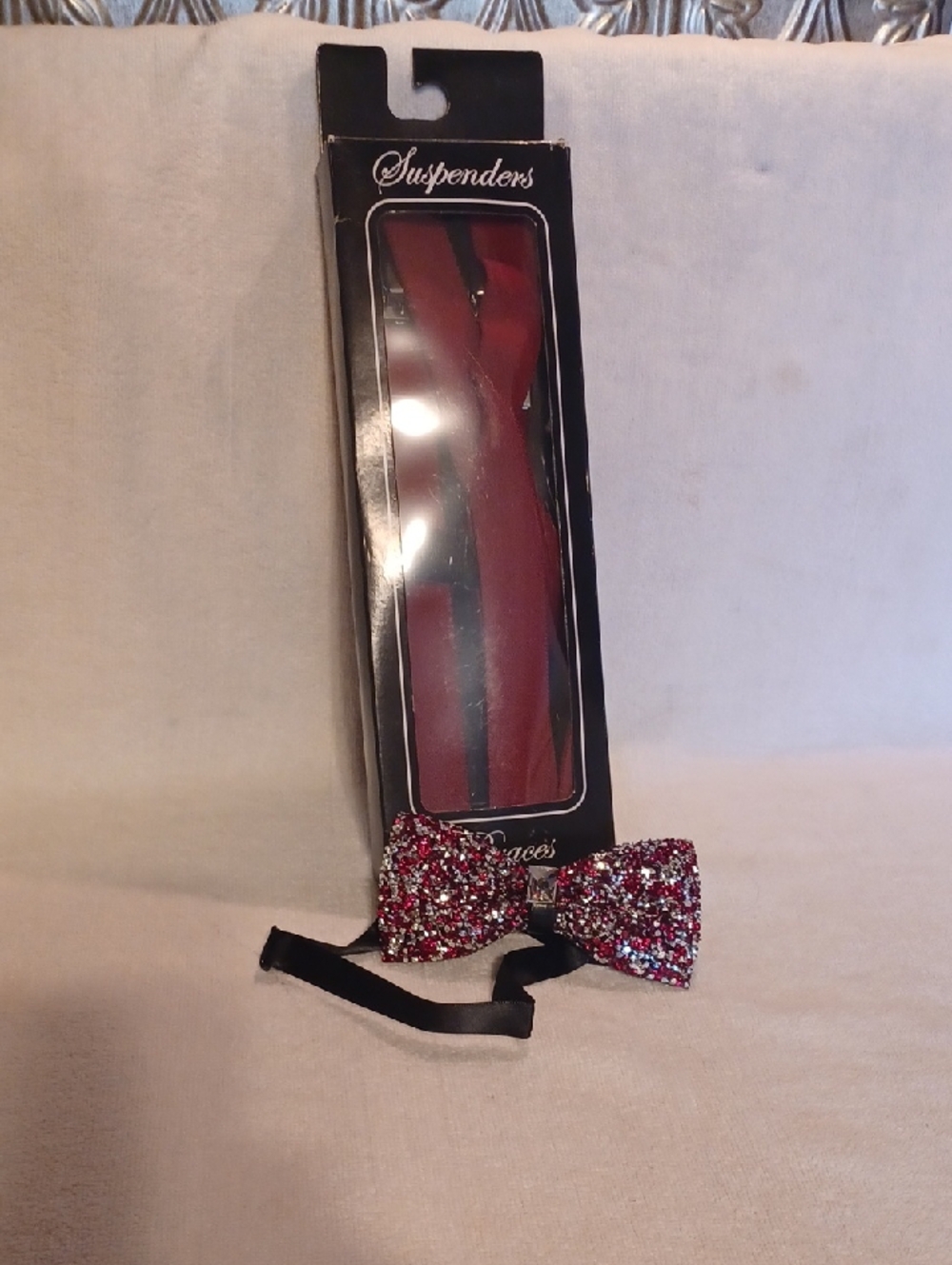 Red Glitter Bow Tie and Red Suspenders Set